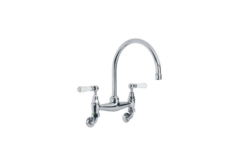 Lefroy Brooks Classic White Lever White Ceramic Lever Kitchen Bridge Mixer-Wall Mounted