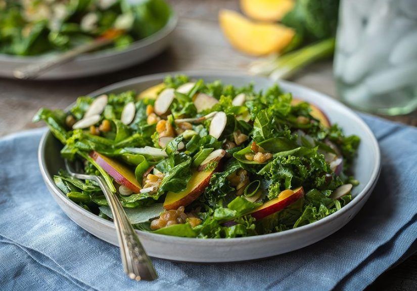 Shredded Kale, Peach, and Tempeh Salad