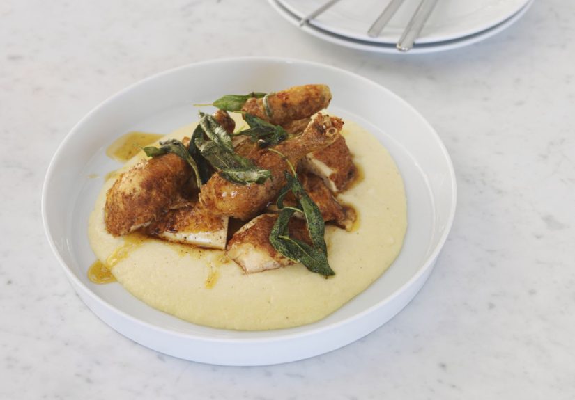 Chicken Strips With Grits and Green Onions Recipe