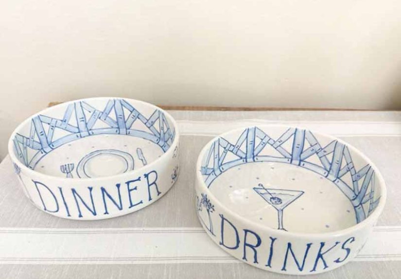 Dinner Or Drinks Chinoiserie Dog Bowl