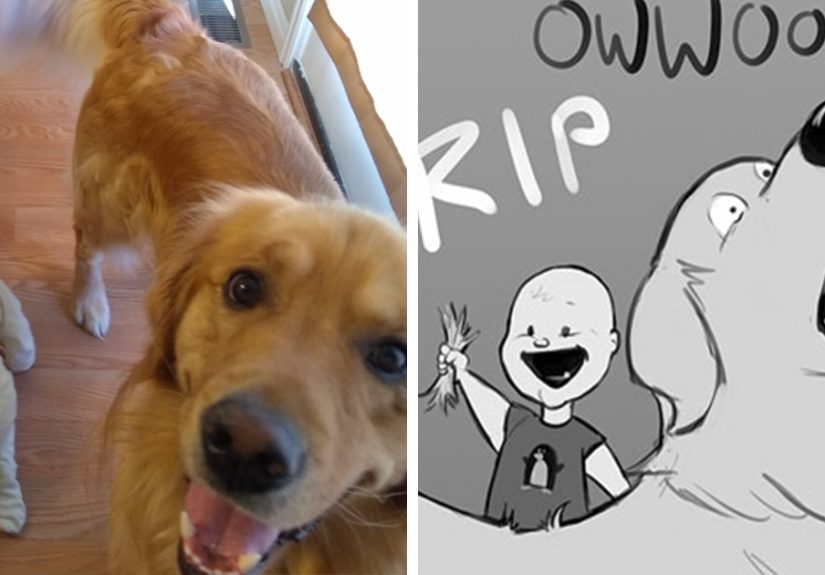 Father Illustrates The Friendship Between His Tiny Baby And Giant Dog And The Comics Are Adorable
