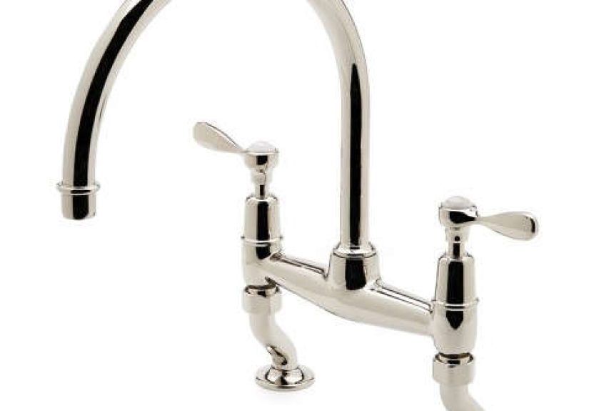 Easton Classic Two Hole Bridge Gooseneck Kitchen Faucet, Metal Lever Handles